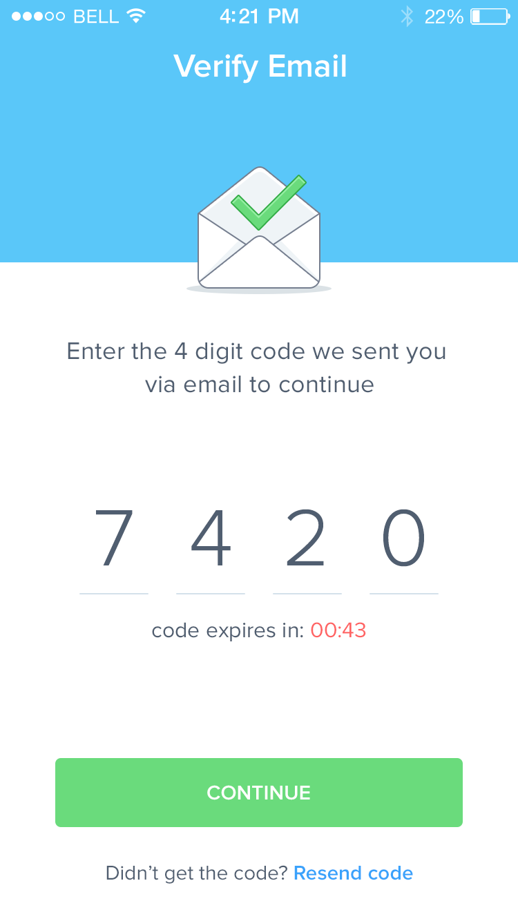 An interface showing an input for the magic code. Several numbers have been already inserted to confirm the email address